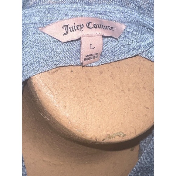 Juicy Couture Womens Size Large Short Sleeve Lace Up Faux Wrap Burnout Top Blue - Picture 2 of 10